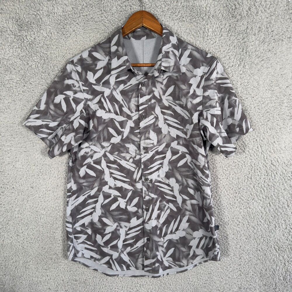Lululemon Airing Easy Shirt Men's L Gray Short Sleeve Button Down Abstract Print